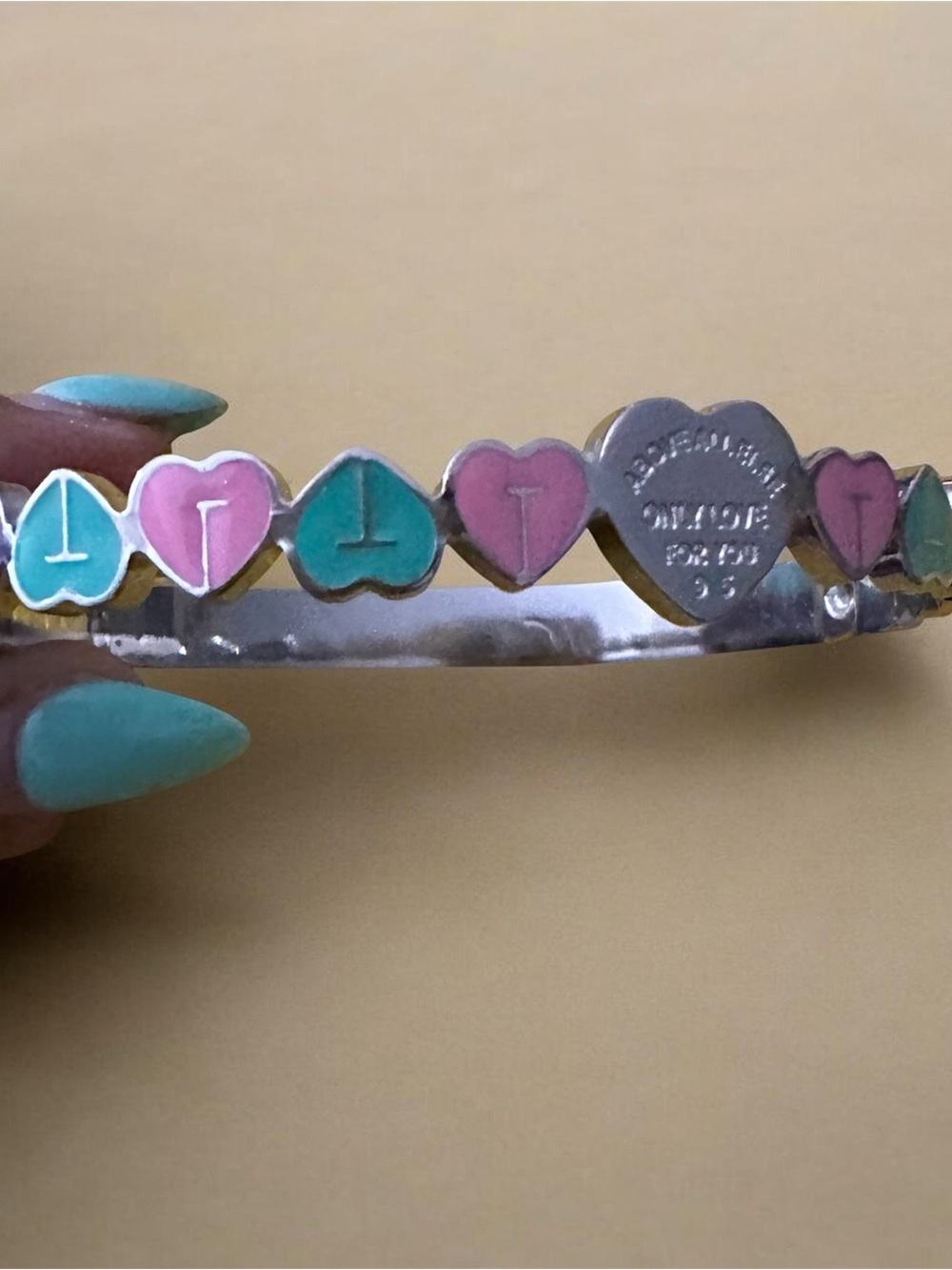 Sterling Silver Heart Enamel Bracelet in Pink & Teal